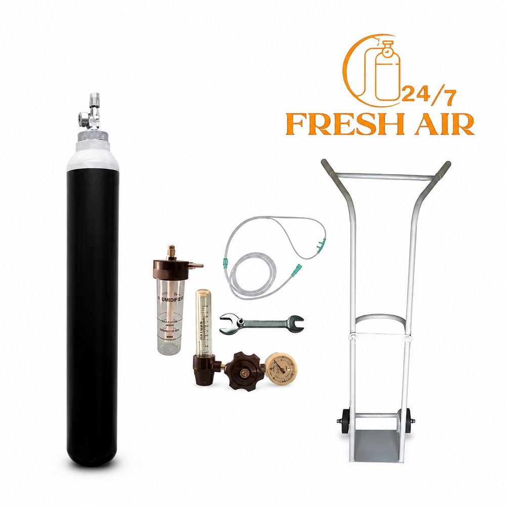 Oxygen cylinder with accessories and trolley
