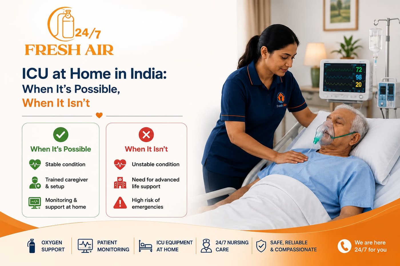Nurse attending to a patient receiving oxygen support at home
